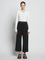 Front full length image of model wearing Crepe Wide Leg Pants in BLACK
