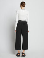 Back full length image of model wearing Crepe Wide Leg Pants in BLACK