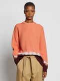Front cropped image of model wearing Rib Knit Dip Dye Sweater in SALMON MULTI