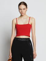 Front cropped image of model wearing Cotton Cashmere Tank Top in POPPY