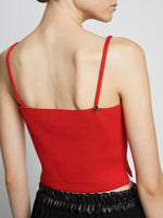 Detail image of model wearing Cotton Cashmere Tank Top in POPPY