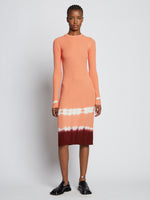 Front full length image of model wearing Rib Knit Dip Dye Dress in SALMON MULTI