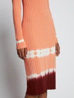 Detail image of model wearing Rib Knit Dip Dye Dress in SALMON MULTI