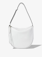 Front image of Baxter Leather Bag in OPTIC WHITE with strap extended