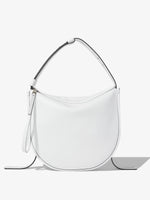 Front image of Baxter Leather Bag in OPTIC WHITE with straps hanging