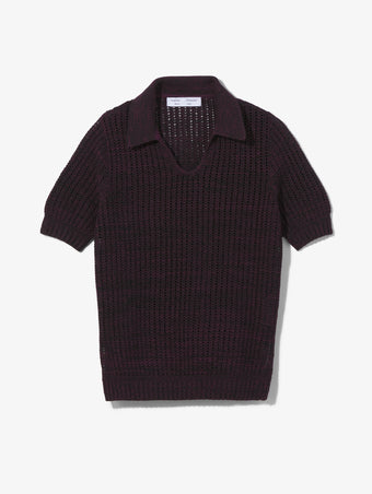 Still Life image of Cotton Silk Pique Polo Top in BLACK/PLUM
