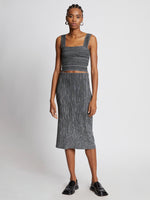 Front full length image of model wearing Melange Knit Midi Skirt in BLACK/WHITE
