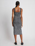 Back full length image of model wearing Melange Knit Midi Skirt in BLACK/WHITE