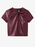 Still Life image of Faux Leather Twisted Top in PLUM