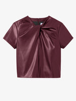 Still Life image of Faux Leather Twisted Top in PLUM