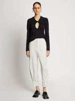 Front full length image of model wearing Cotton Twill Tapered Pants in OFF WHITE