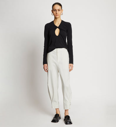 Front full length image of model wearing Cotton Twill Tapered Pants in OFF WHITE