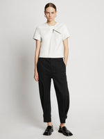 Front full length image of model wearing Cotton Twill Tapered Pants in BLACK