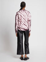 Back full length image of model wearing Tie Dye Sweatshirt in LIGHT PINK/PLUM