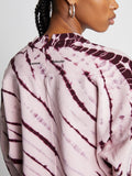 Detail image of model wearing Tie Dye Sweatshirt in LIGHT PINK/PLUM