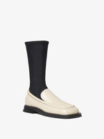 Front 3/4 image of Square Loafer Stretch Boots in Natural