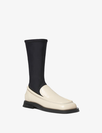 Front 3/4 image of Square Loafer Stretch Boots in Natural