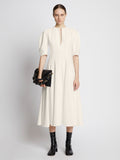 Front full length image of model wearing Cotton Viscose Zip Front Dress in ECRU