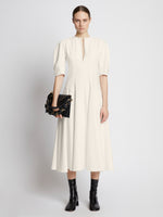Front full length image of model wearing Cotton Viscose Zip Front Dress in ECRU
