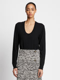 Front cropped image of model wearing Eco Superfine Merino Scoop Neck Sweater in BLACK