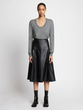 Front full length image of model wearing Eco Superfine Merino Scoop Neck Sweater
 in GREY MELANGE