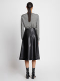 Back full length image of model wearing Eco Superfine Merino Scoop Neck Sweater
 in GREY MELANGE