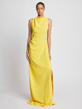 Front full length image of model wearing Matte Crepe Backless Dress in YELLOW