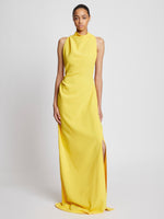 Front full length image of model wearing Matte Crepe Backless Dress in YELLOW
