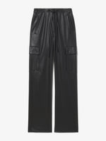 Still Life image of Faux Leather Drawstring Cargo Pants in BLACK