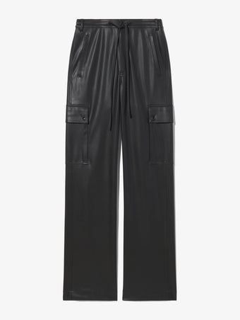 Still Life image of Faux Leather Drawstring Cargo Pants in BLACK