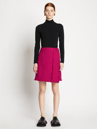 Front full length image of model wearing Tweed Mini Skirt in MAGENTA