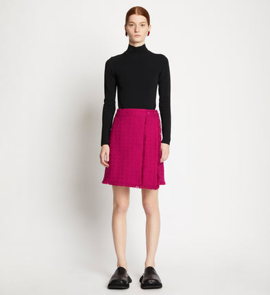 Front full length image of model wearing Tweed Mini Skirt in MAGENTA