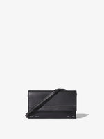 Front image of Small Accordion Flap Bag in BLACK with strap tucked