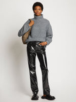 Front full length image of model wearing Lacquered Canvas Straight Pants in BLACK