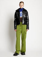 Proenza Schouler Front cropped image of model wearing Lacquared Fleece Collar Jacket in Black