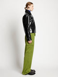 Proenza Schouler Side full length image of model wearing Lacquared Fleece Collar Jacket in Black