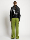 Proenza Schouler Back full length image of model wearing Lacquared Fleece Collar Jacket in Black