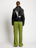 Proenza Schouler Back full length image of model wearing Lacquared Fleece Collar Jacket in Black
