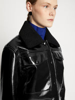 Proenza Schouler Detail image of model wearing Lacquared Fleece Collar Jacket in Black