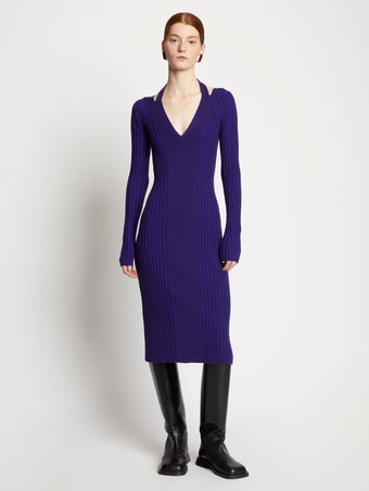 Front full length image of model wearing Knit Halter Dress in ULTRAMARINE