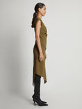 Side full length image of model wearing Matte Viscose Crepe Spiral Dress in FATIGUE