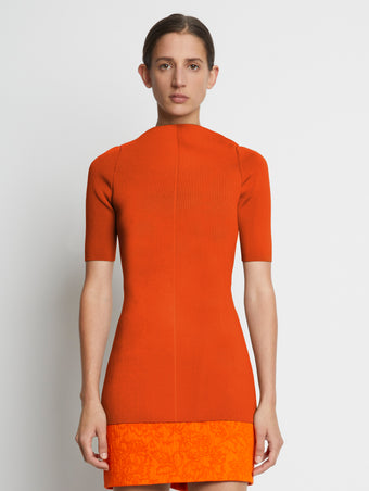 Front cropped image of model wearing Compact Viscose Knit Top in TANGERINE