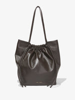 Front image of Drawstring Tote in DARK CHOCOLATE