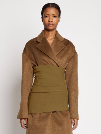 Front cropped image of model wearing Rib Knit Waistband in FATIGUE