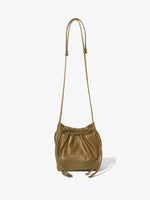 Front image of Drawstring Pouch in TRUFFLE with strap extended