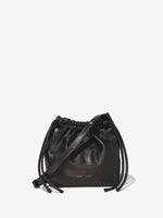 Front image of Drawstring Pouch in BLACK with strap down
