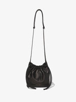 Front image of Drawstring Pouch in BLACK with strap up