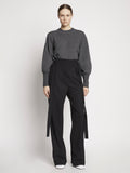Front full length image of model wearing Eco Cashmere Balloon Sleeve Sweater in GREY MELANGE