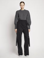 Front full length image of model wearing Eco Cashmere Balloon Sleeve Sweater in GREY MELANGE
