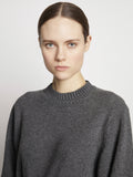 Detail image of model wearing Eco Cashmere Balloon Sleeve Sweater in GREY MELANGE